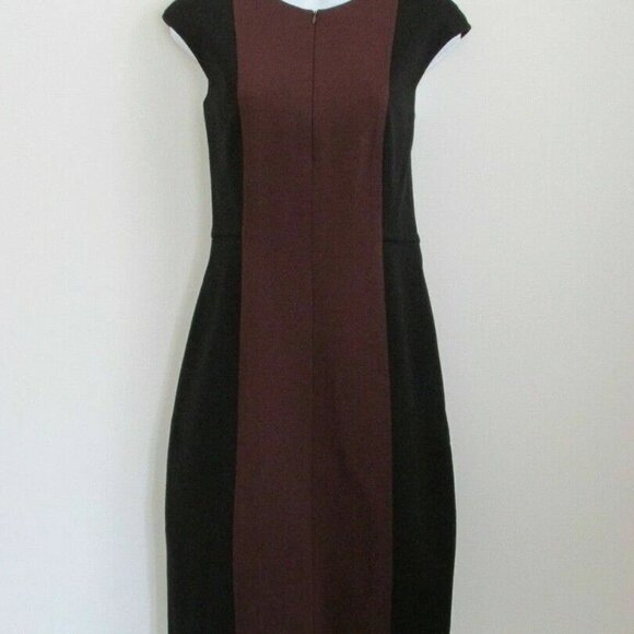 NWT AKRIS Garnet Black Viscose Cap Sleeve Color Block Jersey Sheath Dress 4 - Picture 1 of 7